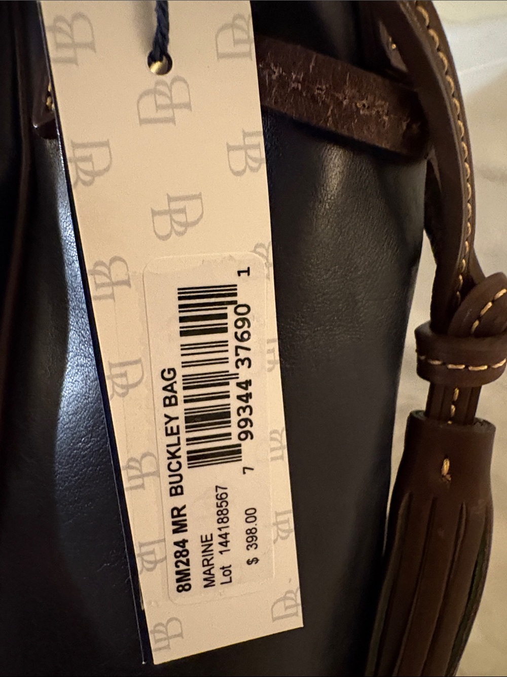 Dooney & Bourke Black Leather Bucket Tote with Brown Trim - Picture 2 of 6